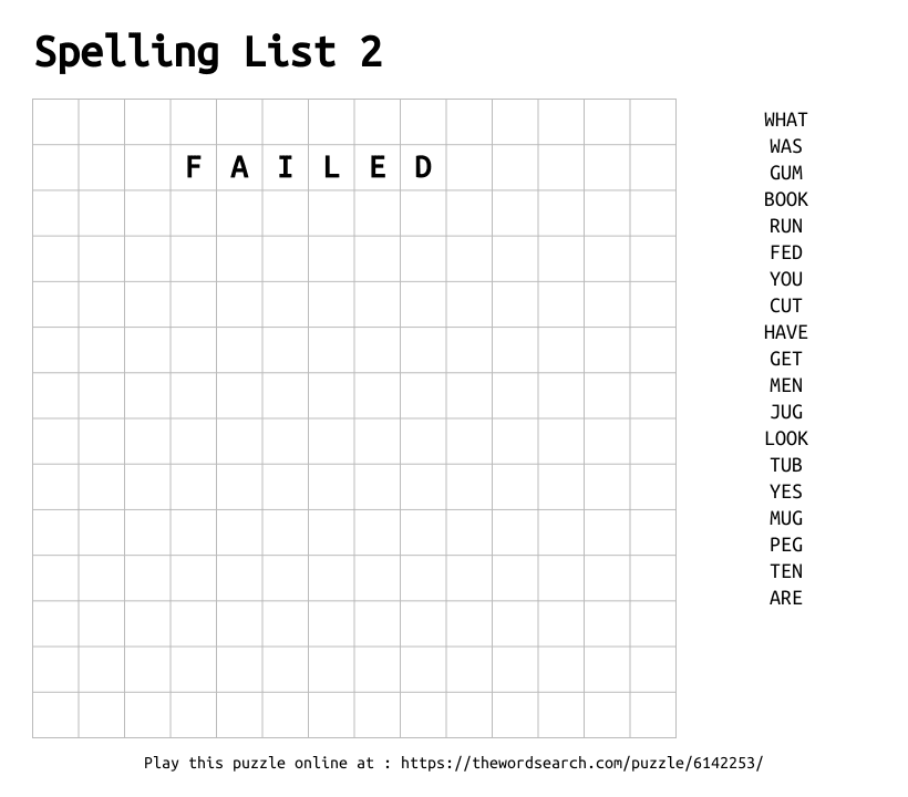 Download Word Search on Spelling List 2