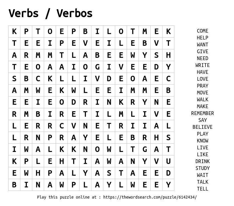 Download Word Search on Verbs / Verbos