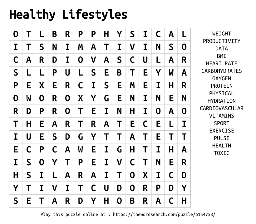 Word Search on Healthy Lifestyles