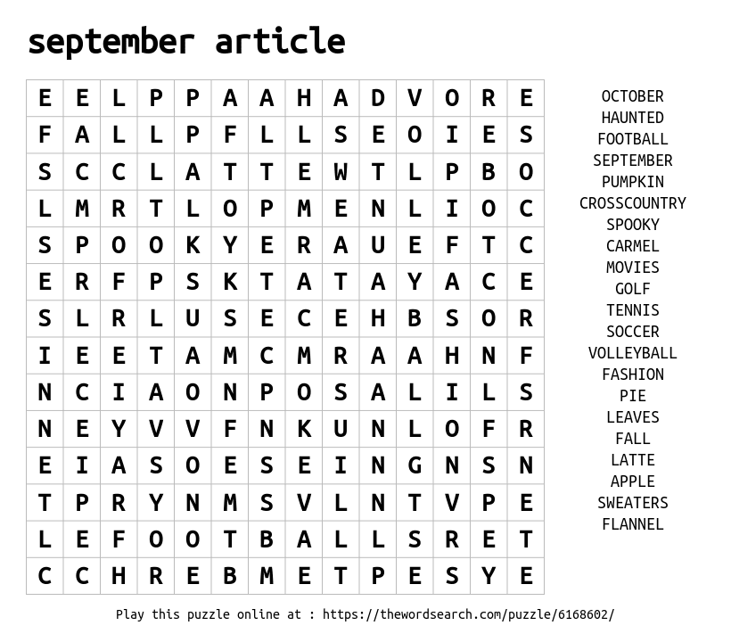Word Search on september article