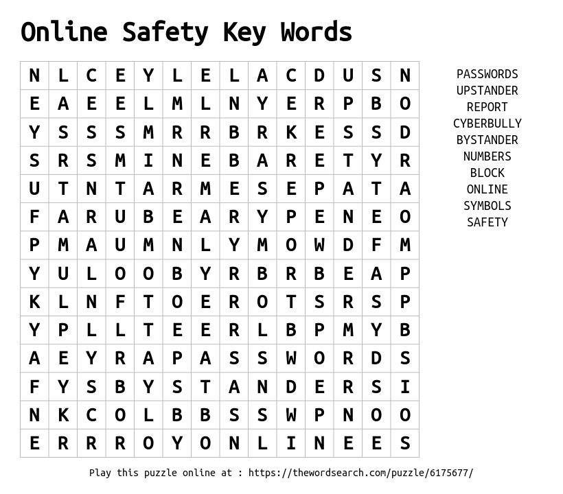 Download Word Search on Online Safety Key Words
