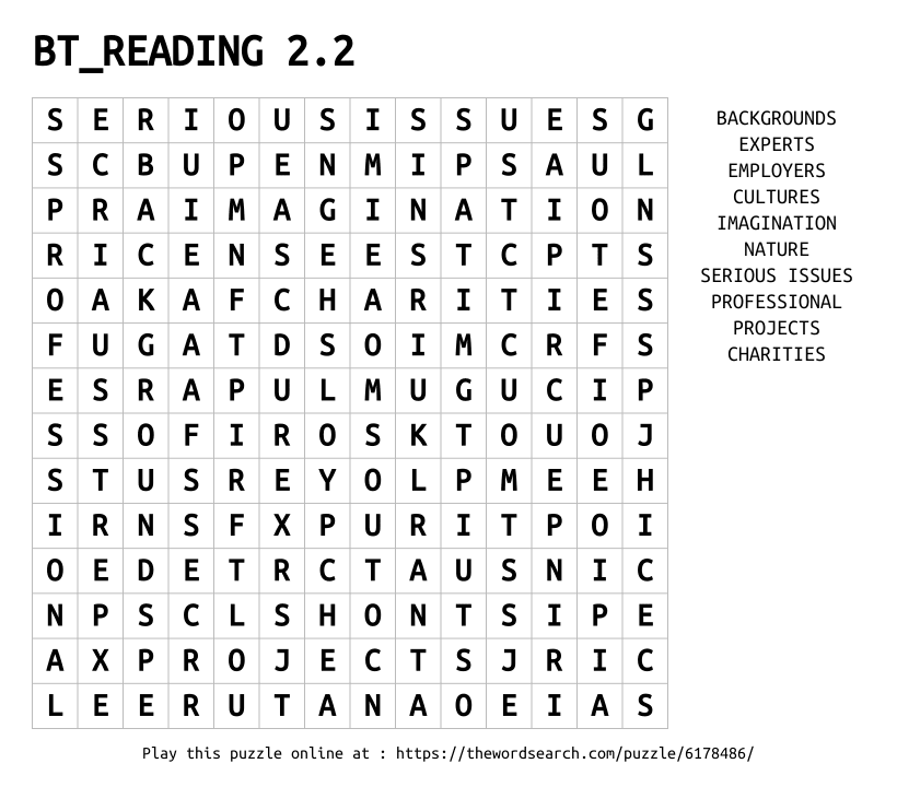 Word Search on BT_READING 2.2
