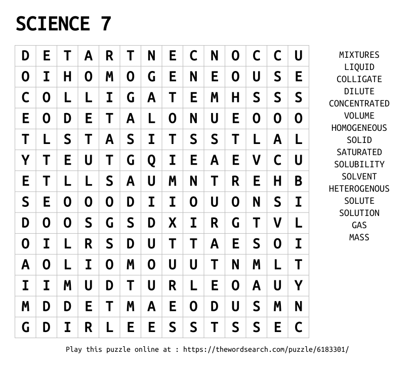 Word Search on SCIENCE 7