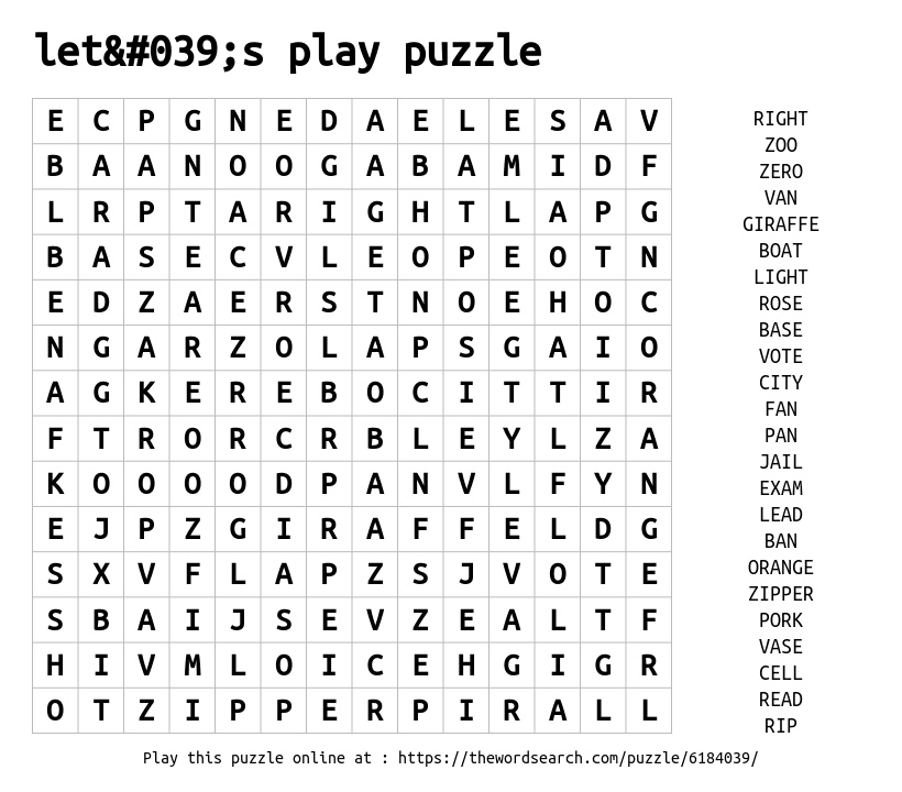 Word Search on let's play puzzle