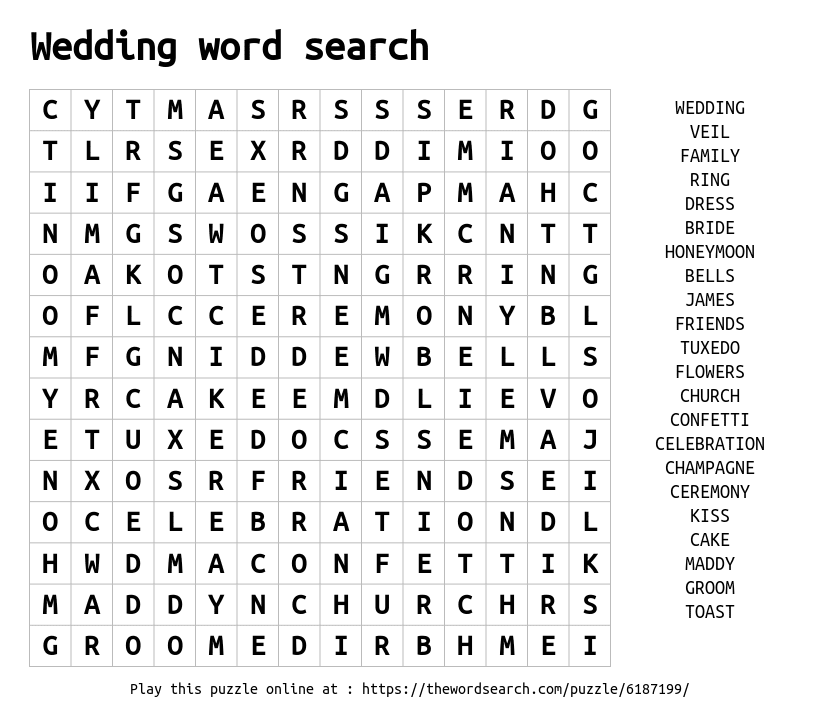 Wedding word search Word Search