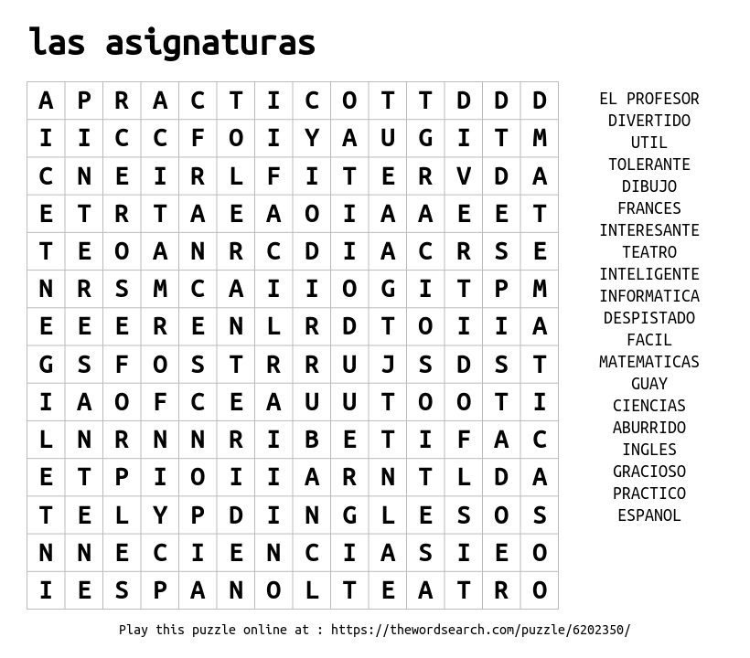 las-asignaturas-word-search