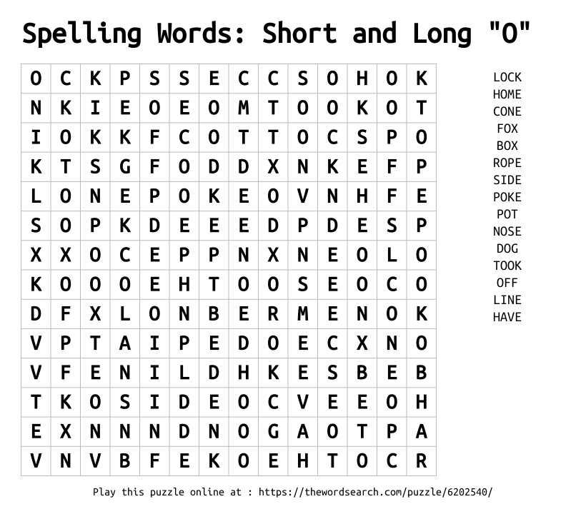 Word Search on Spelling Words: Short and Long 