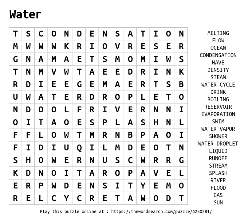 Word Search on Water