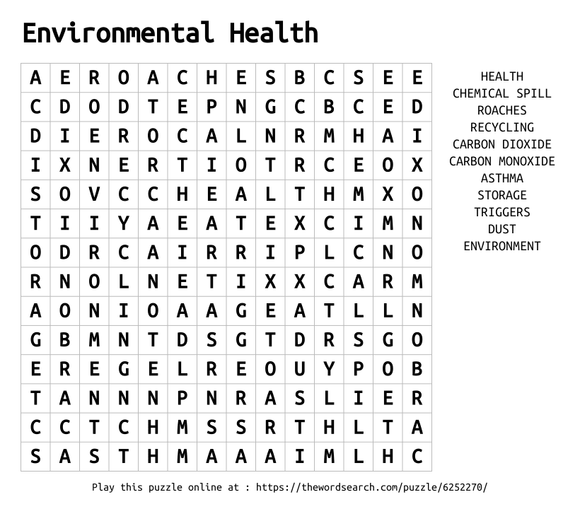 Word Search on Environmental Health