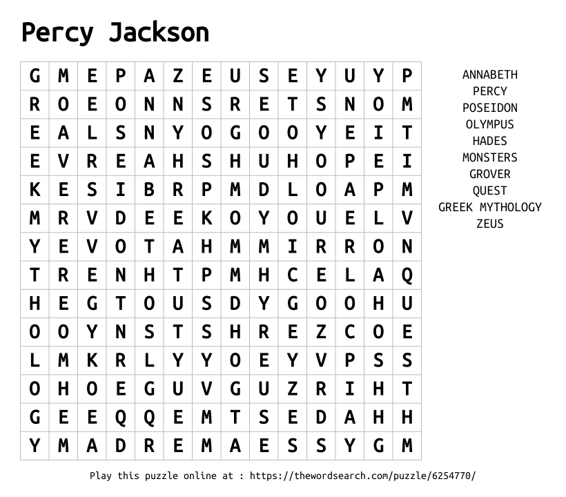 Word Search on Percy Jackson