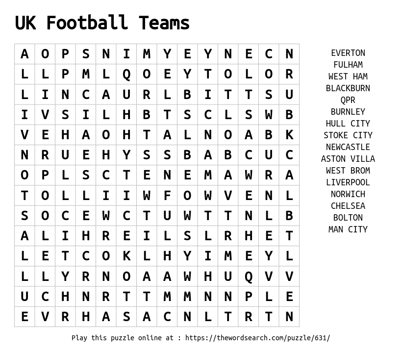 Download Word Search on UK Football Teams