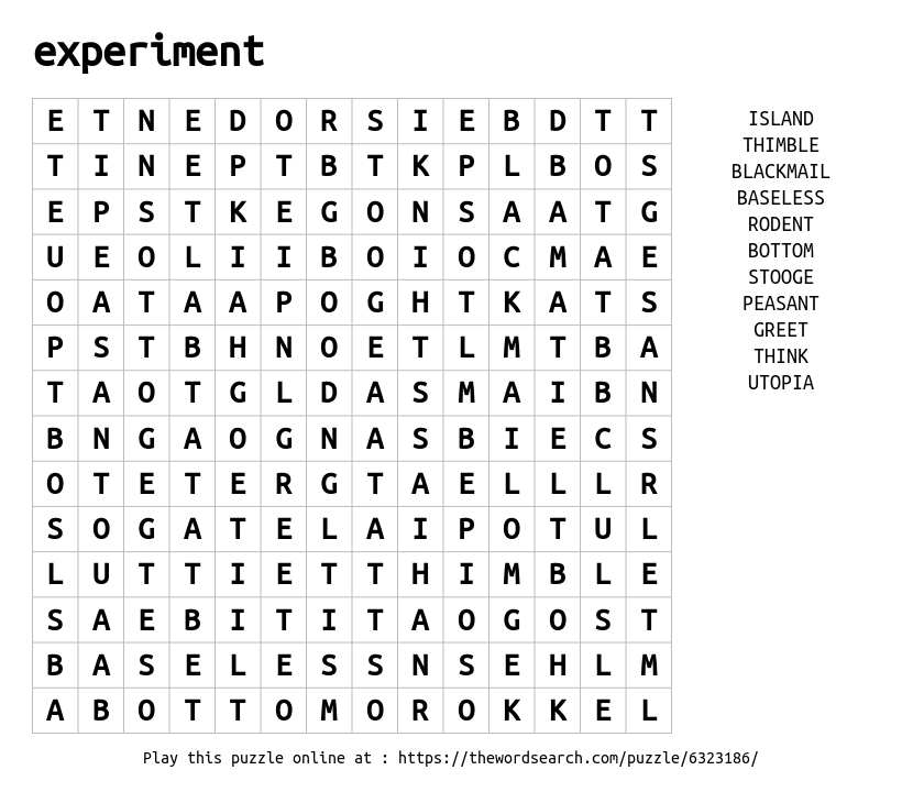 Word Search on experiment