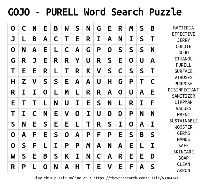 Download Word Search on GOJO PURELL Word Search Puzzle