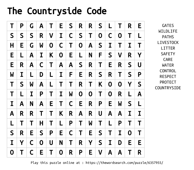 Word Search on The Countryside Code