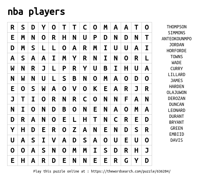 Download Word Search on nba players