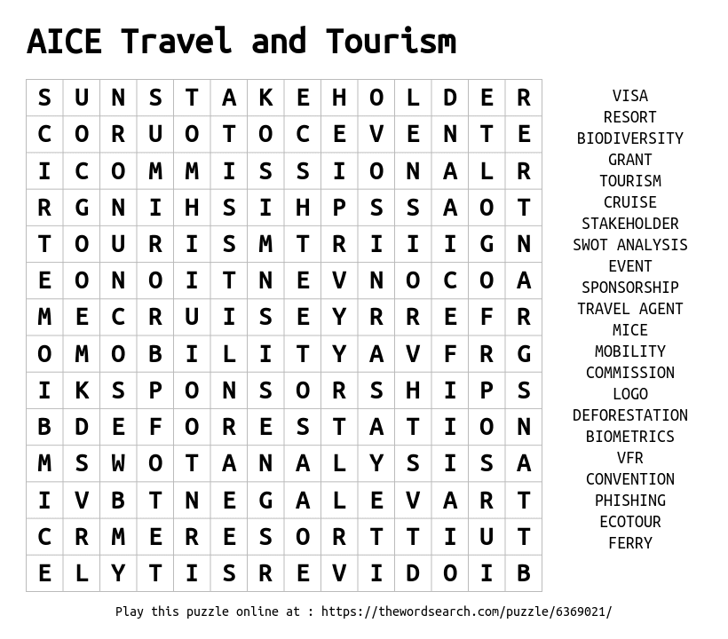 Download Word Search on AICE Travel and Tourism