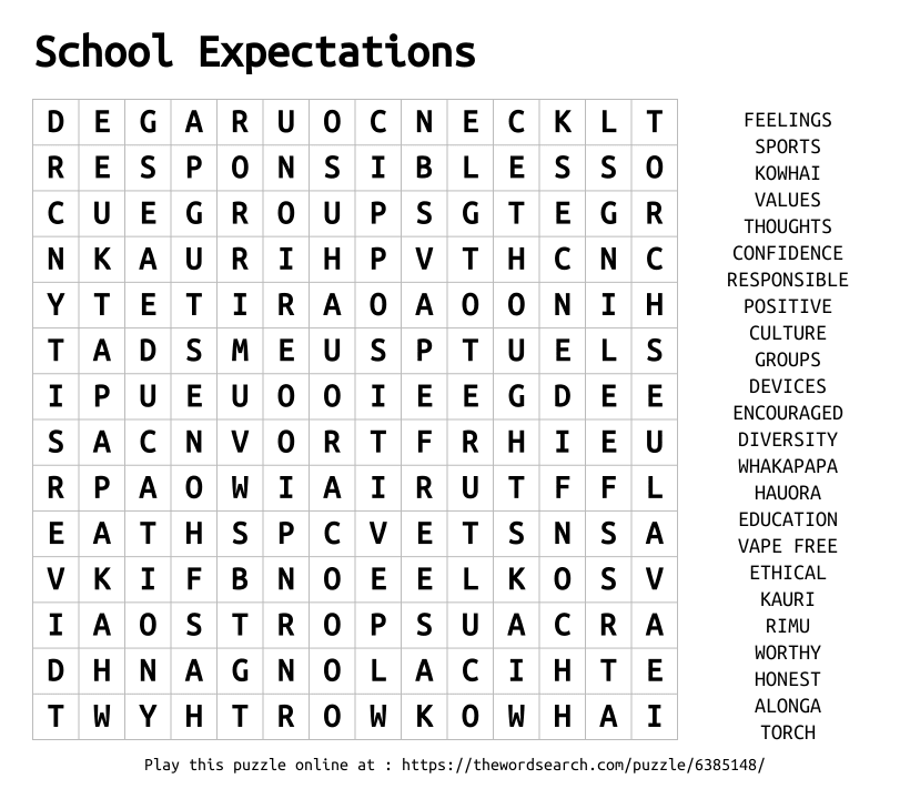 Word Search on School Expectations