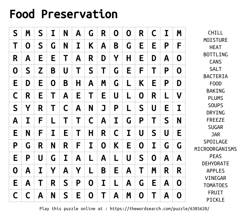 Word Search on Food Preservation