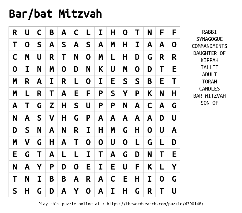 Bar Mitzvah Word Search