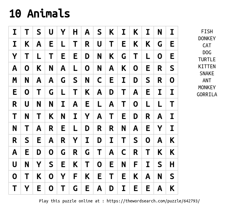 Printable Animal Spelling Puzzles