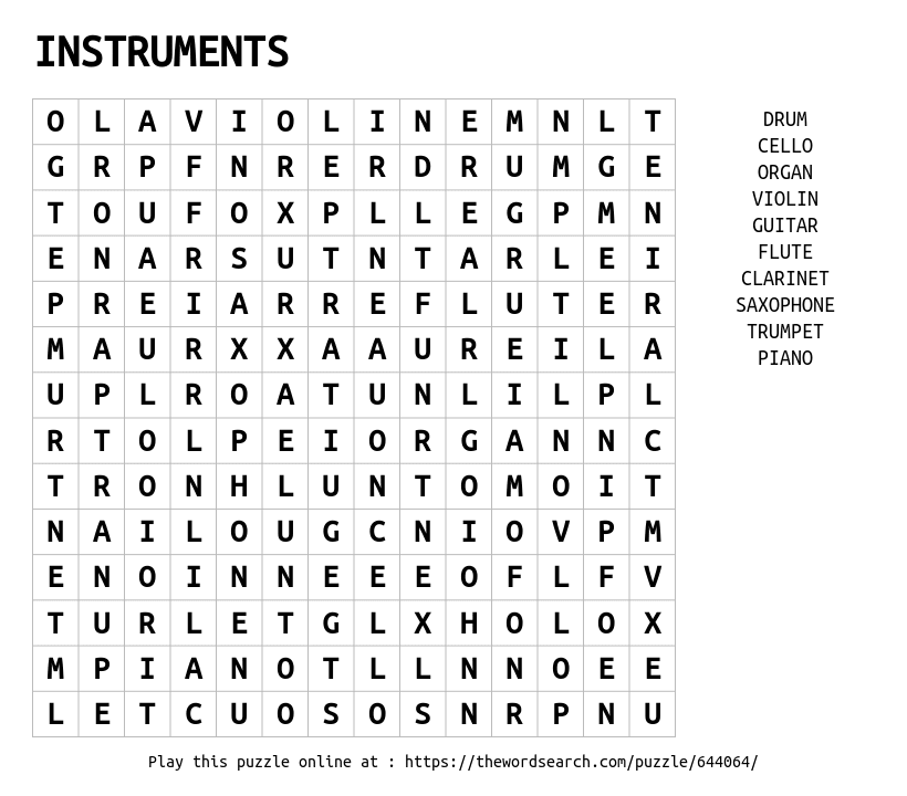Word Search on INSTRUMENTS