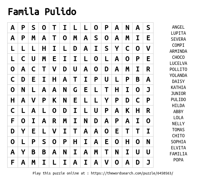 Download Word Search on Famila Pulido