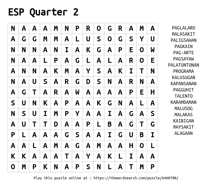 Word Search on ESP Quarter 2