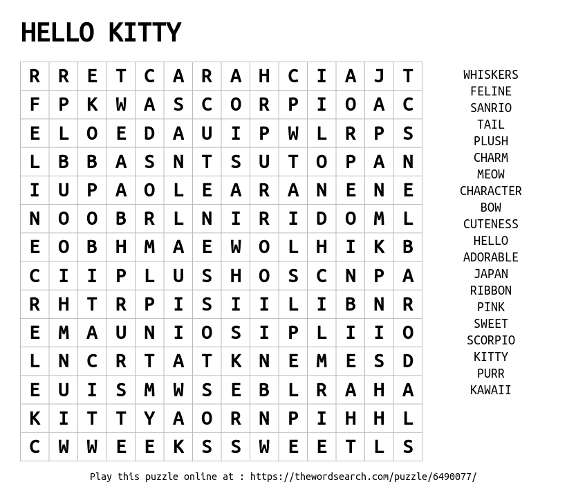 Word Search on HELLO KITTY