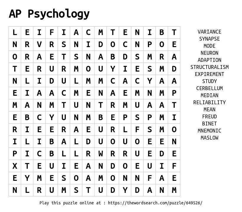 Download Word Search On Ap Psychology