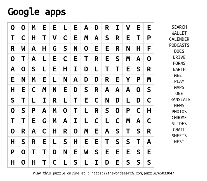 Word Search on Google apps