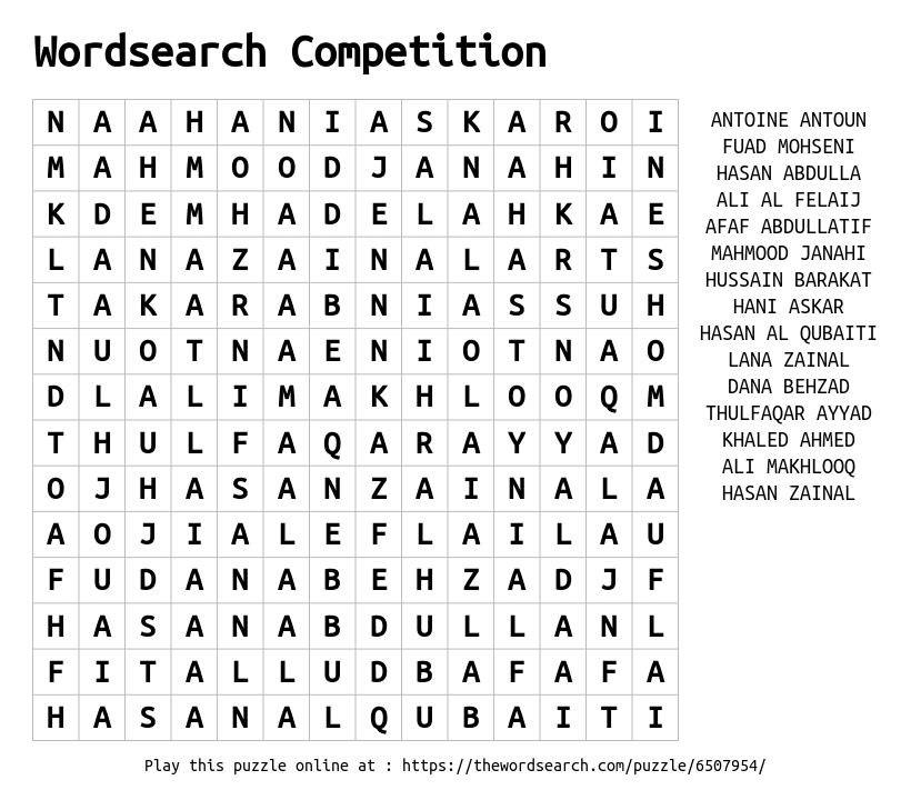 Word Search on Wordsearch Competition