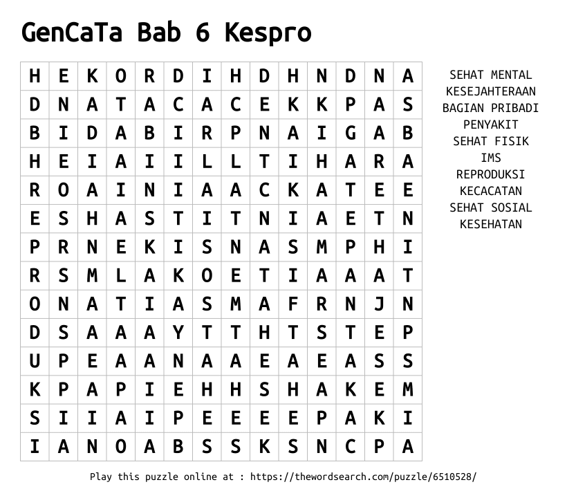 Word Search on GenCaTa Bab 6 Kespro