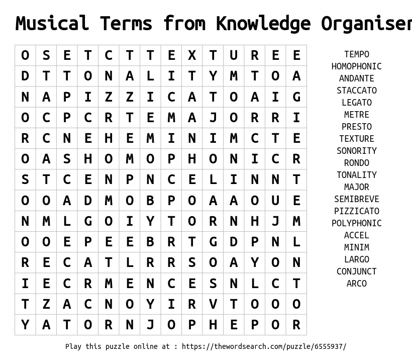 Download Word Search on Musical Terms from Knowledge Organiser