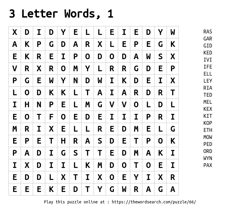 Download Word Search On 3 Letter Words 1