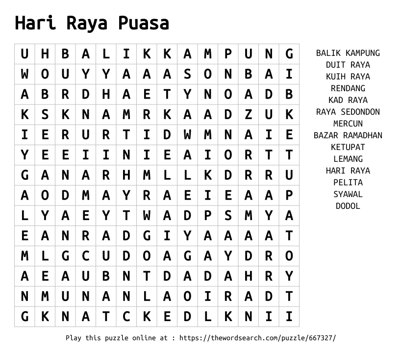 Word Search on Hari Raya Puasa
