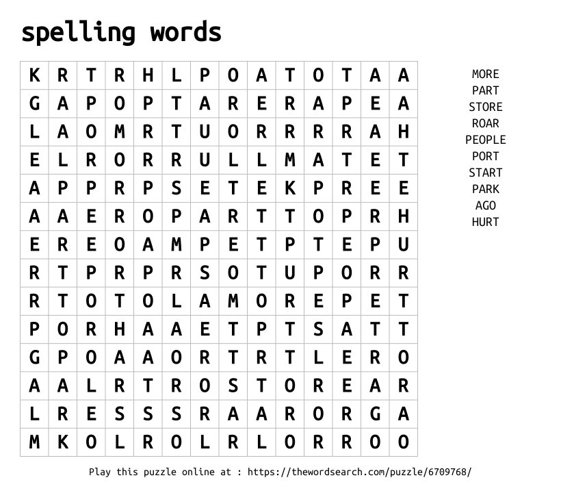 Word Search on spelling words