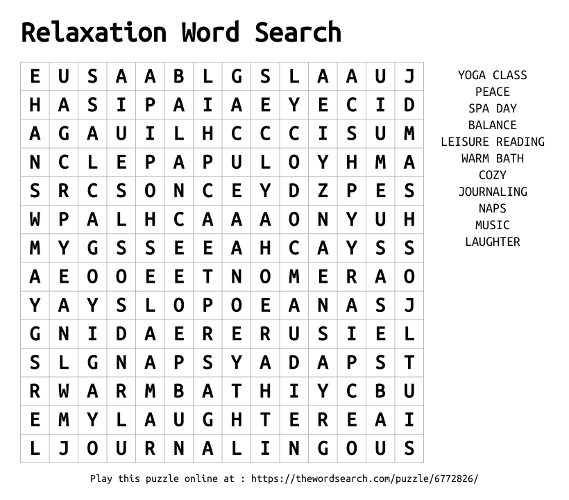 Word Search on Relaxation Word Search