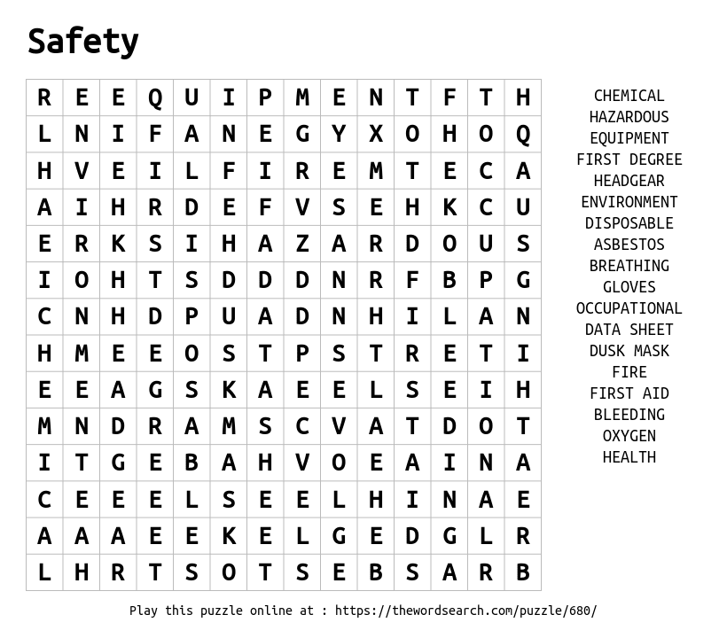 Word Search on Safety
