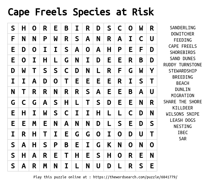 Word Search on Cape Freels Species at Risk