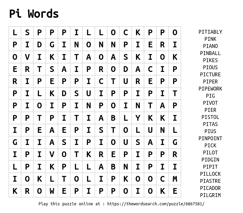 6 letter word that begins with pi