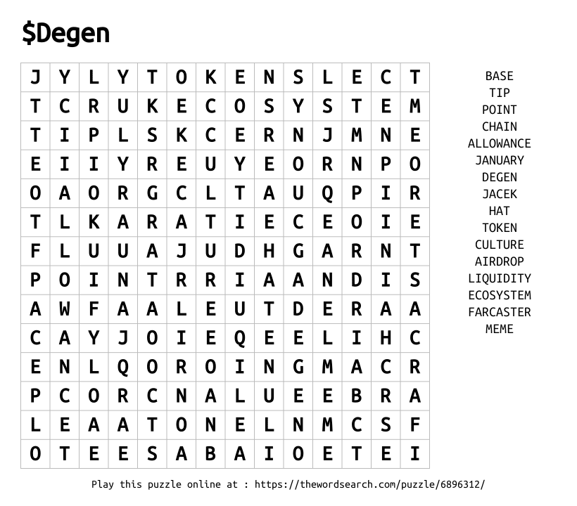 Word Search on $Degen