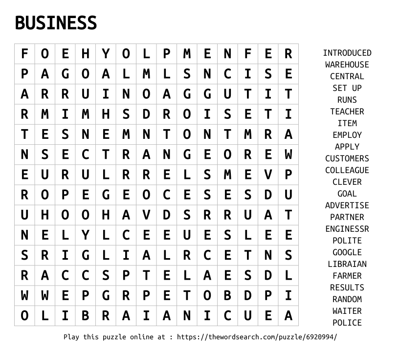 Word Search on BUSINESS