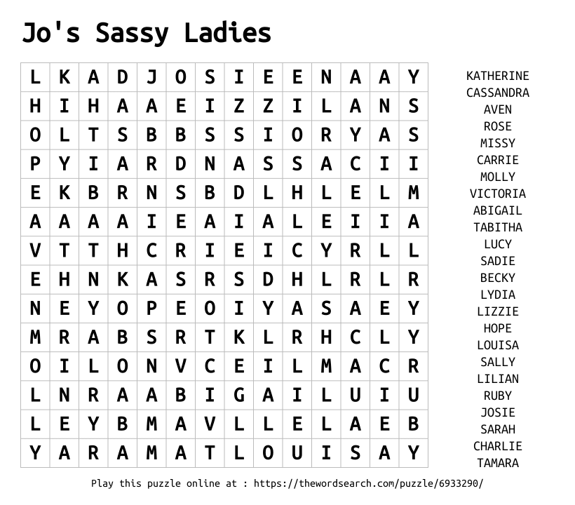 Word Search on Jo's Sassy Ladies
