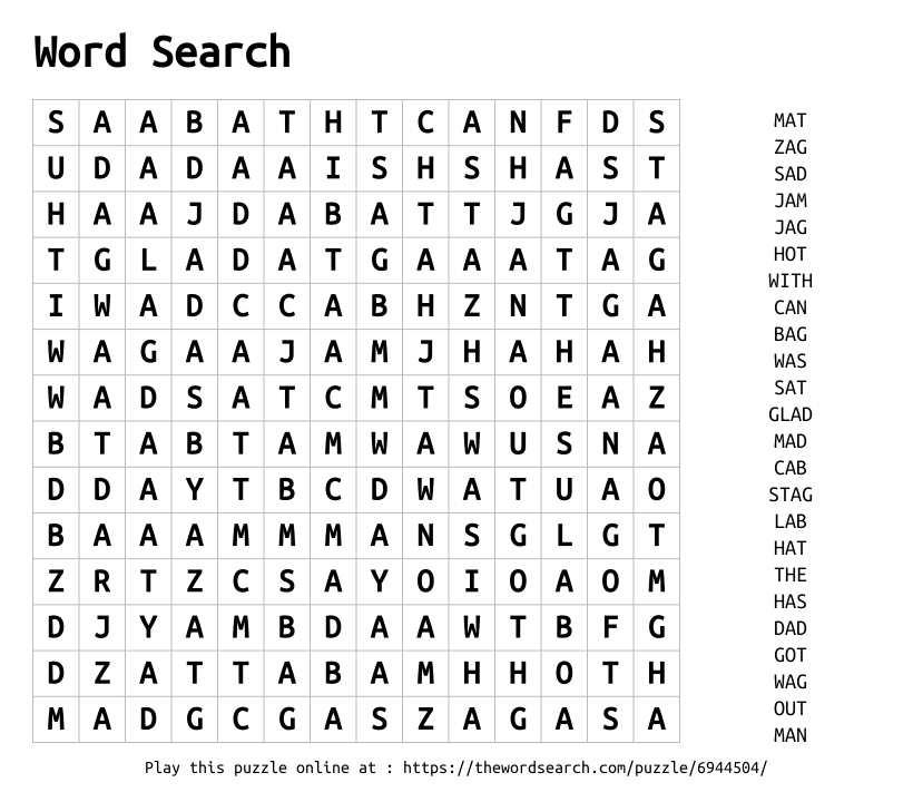 Word Search on Word Search