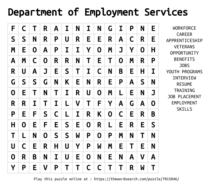 Word Search on Department of Employment Services