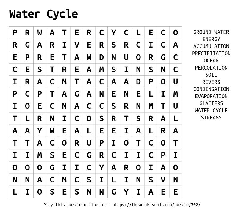 Download Word Search on Water Cycle