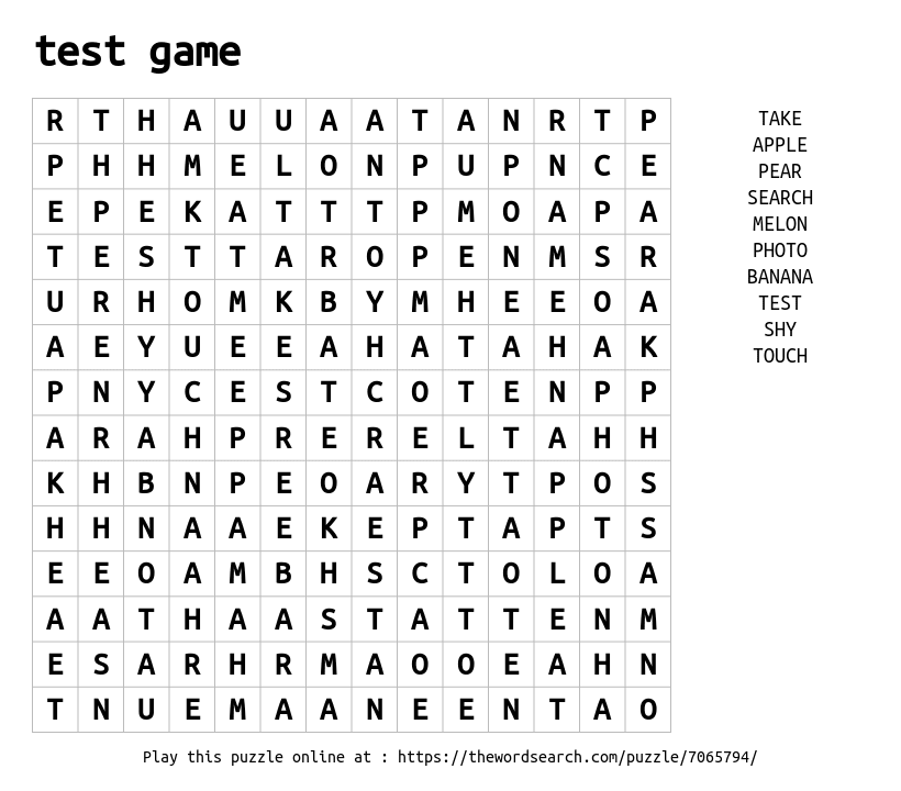 Word Search on test game