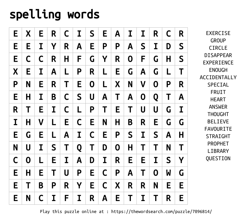 Word Search on spelling words