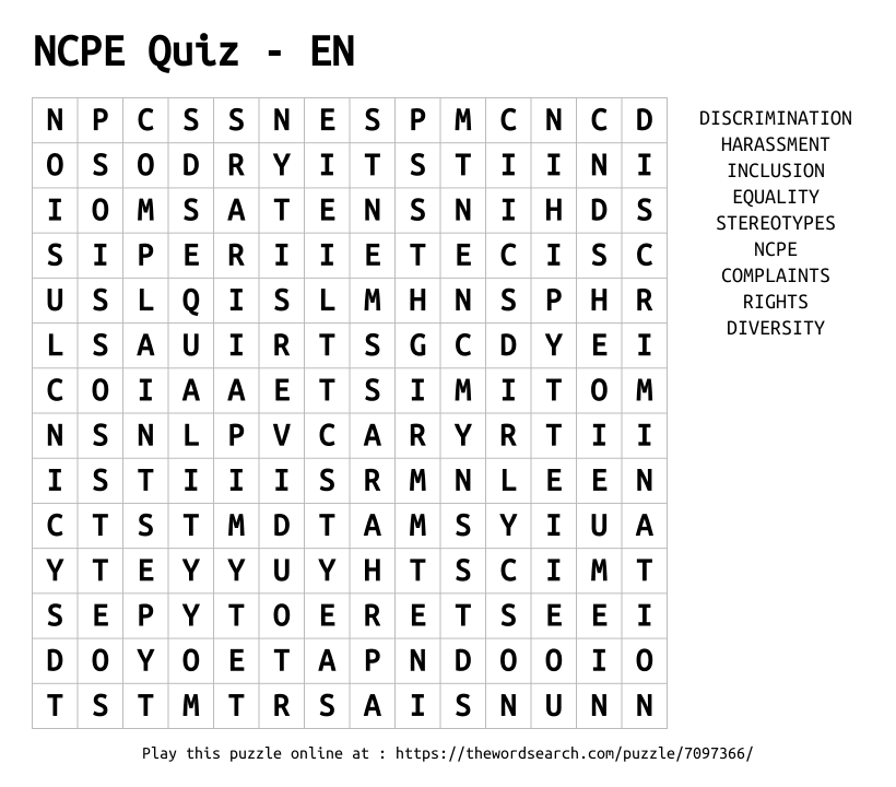 Word Search on NCPE Quiz - EN