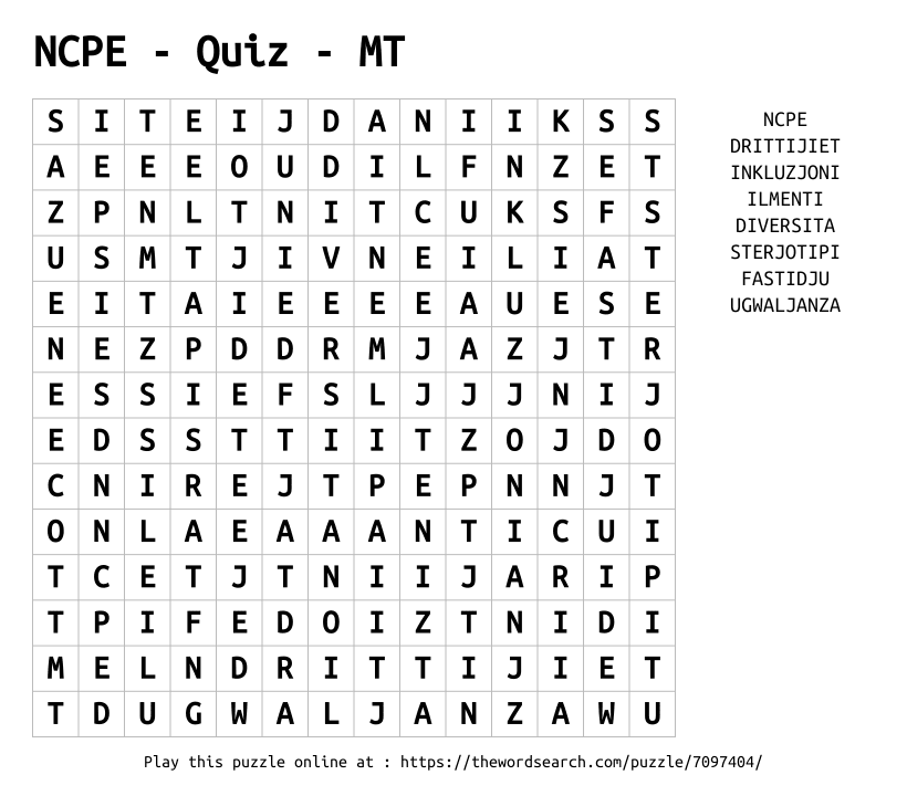 Word Search on NCPE - Quiz - MT
